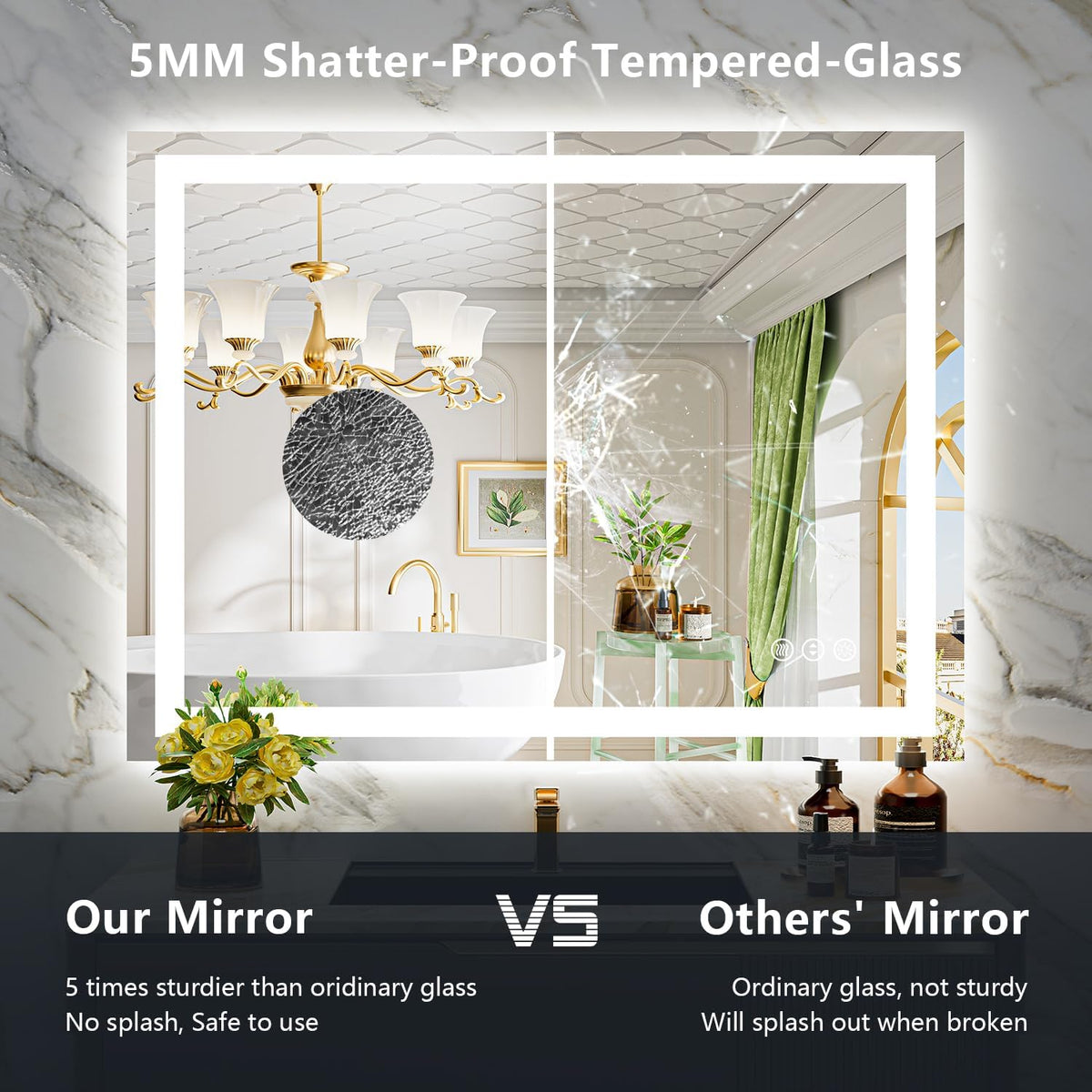 60x36 LED Bathroom Mirror with Lights, Lighted Vanity Mirror - Colors A
