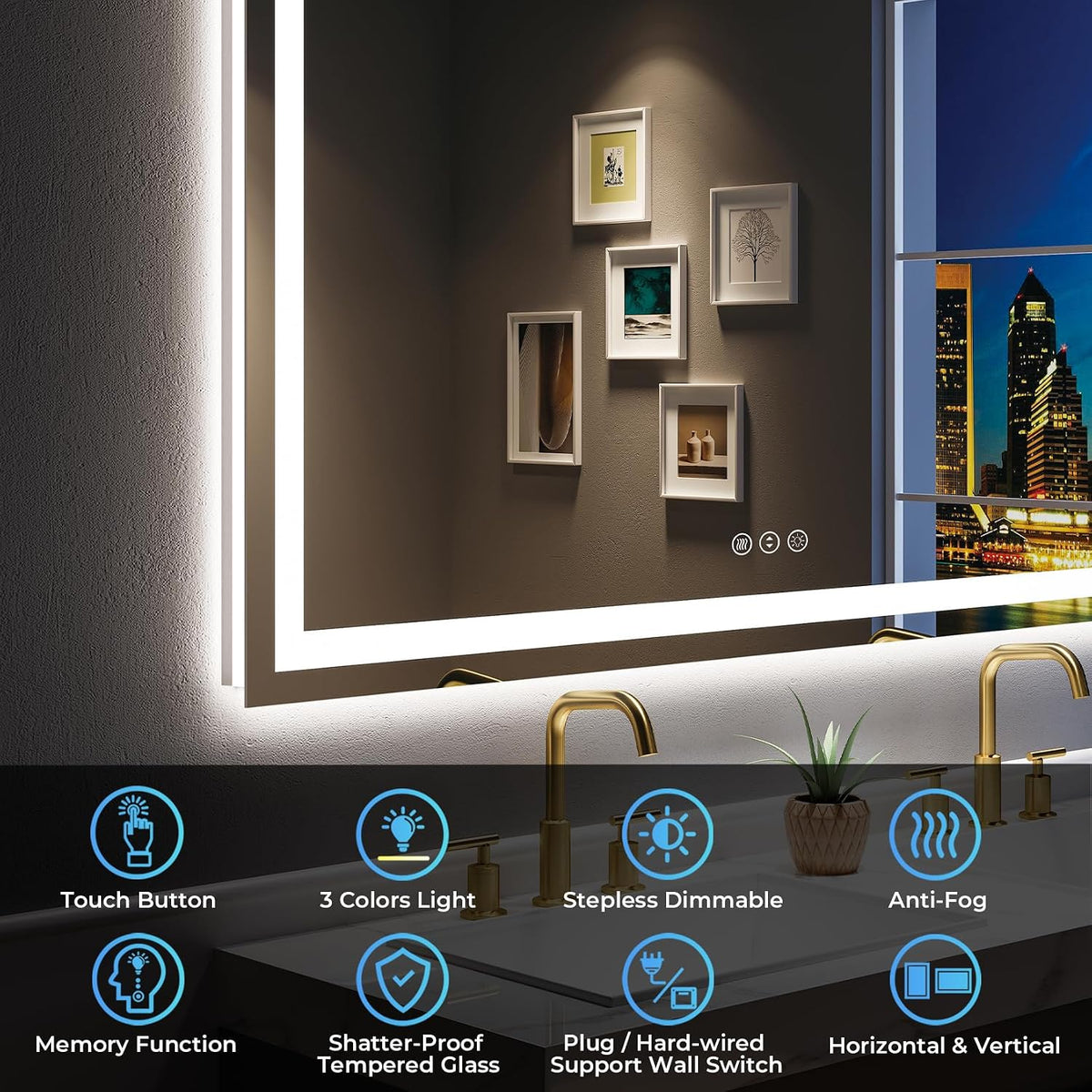 60x36 LED Bathroom Mirror with Lights, Lighted Vanity Mirror - Colors A