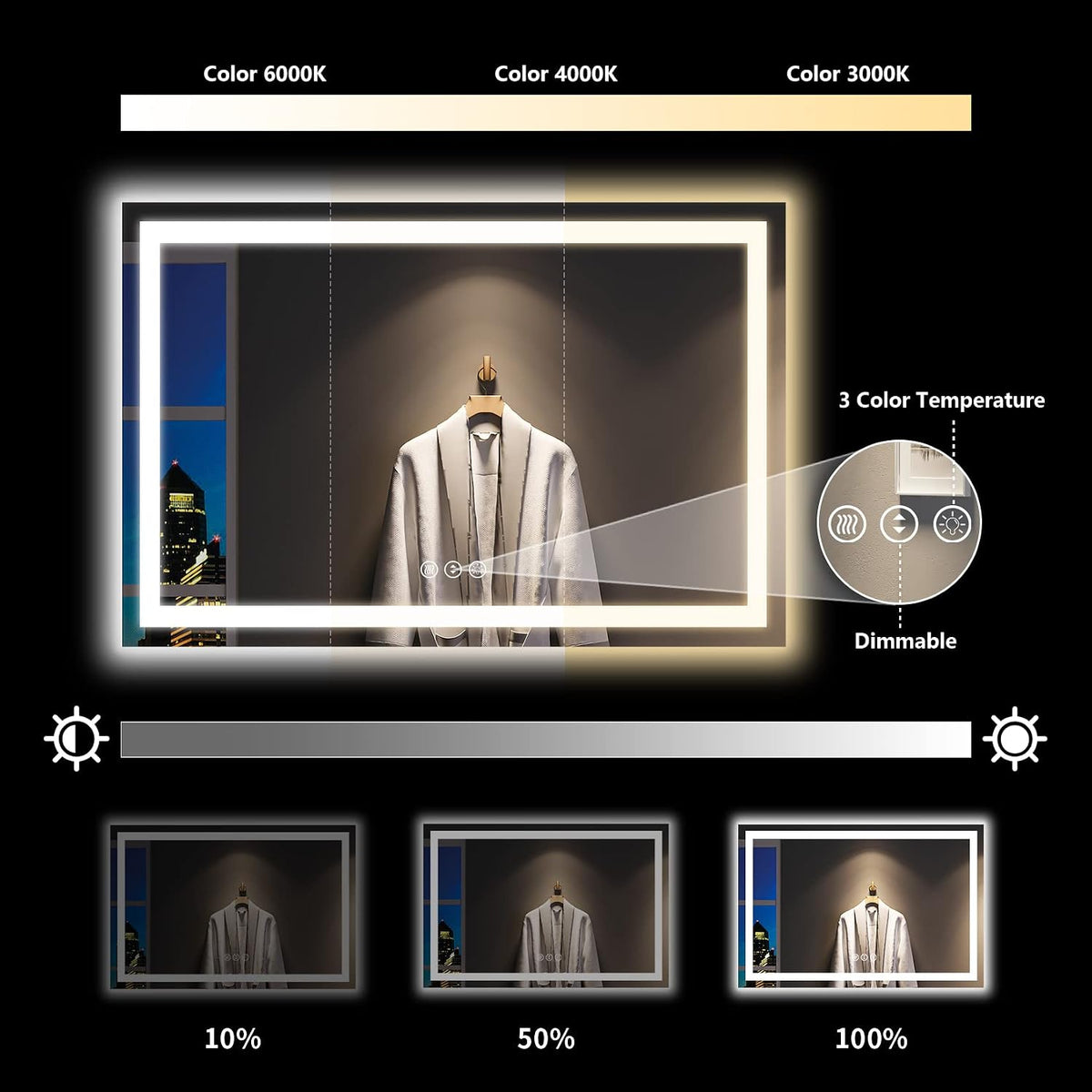 60x36 LED Bathroom Mirror with Lights, Lighted Vanity Mirror - Colors A