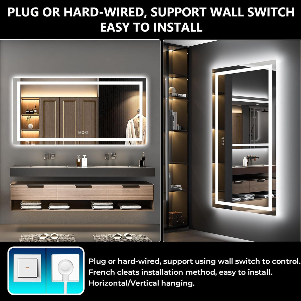 60x36 LED Bathroom Mirror with Lights, Lighted Vanity Mirror - Colors A