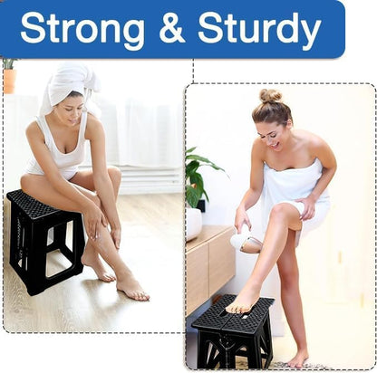 Foldable Bath Shower Chair, 17.7 Inches Height Anti-Slip Waterproof Plastic Shower Seat for Seniors,Shower Stool for Inside Shower,Holds Up to 330 lbs,Black
