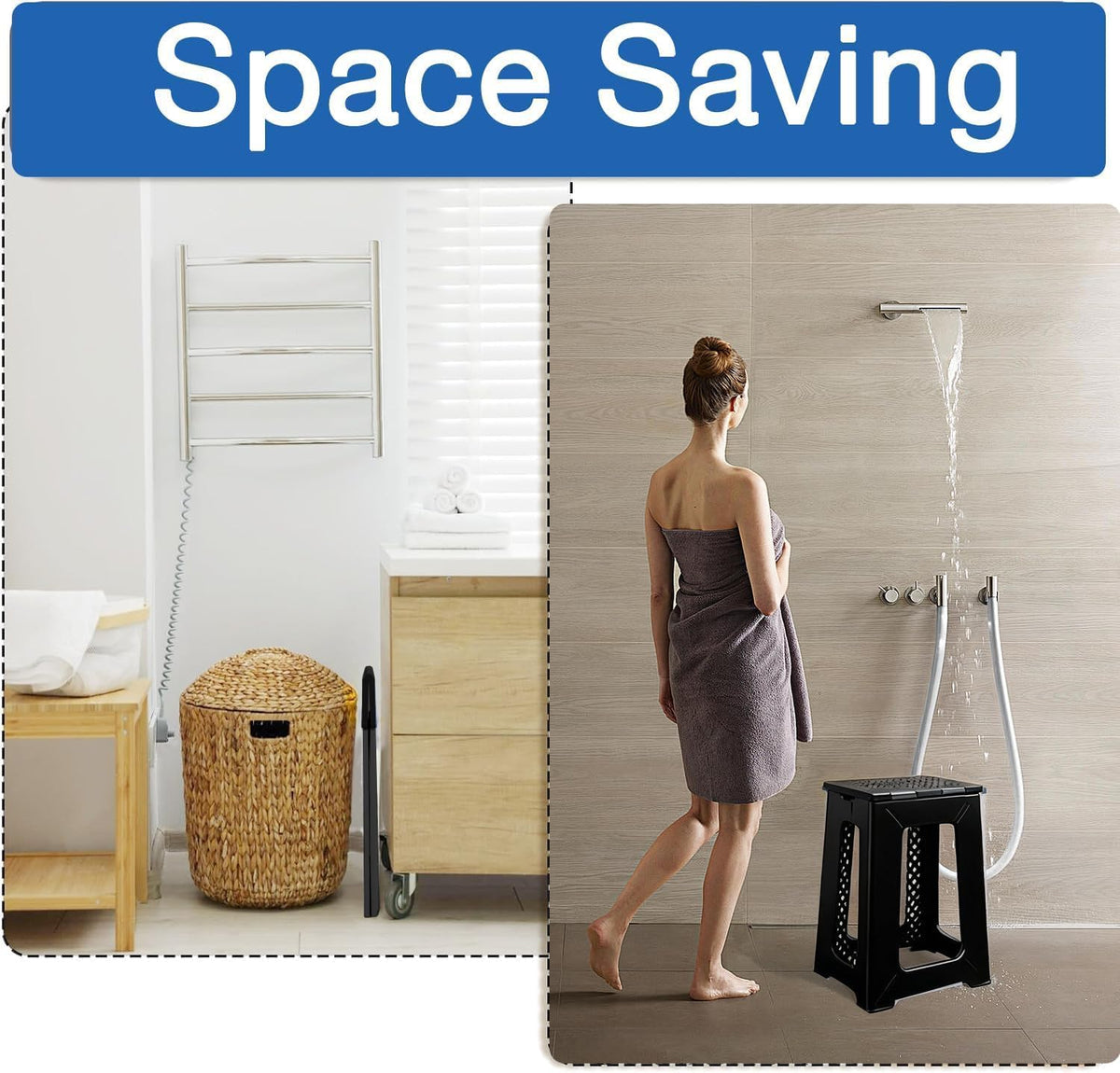 Foldable Bath Shower Chair, 17.7 Inches Height Anti-Slip Waterproof Plastic Shower Seat for Seniors,Shower Stool for Inside Shower,Holds Up to 330 lbs,Black