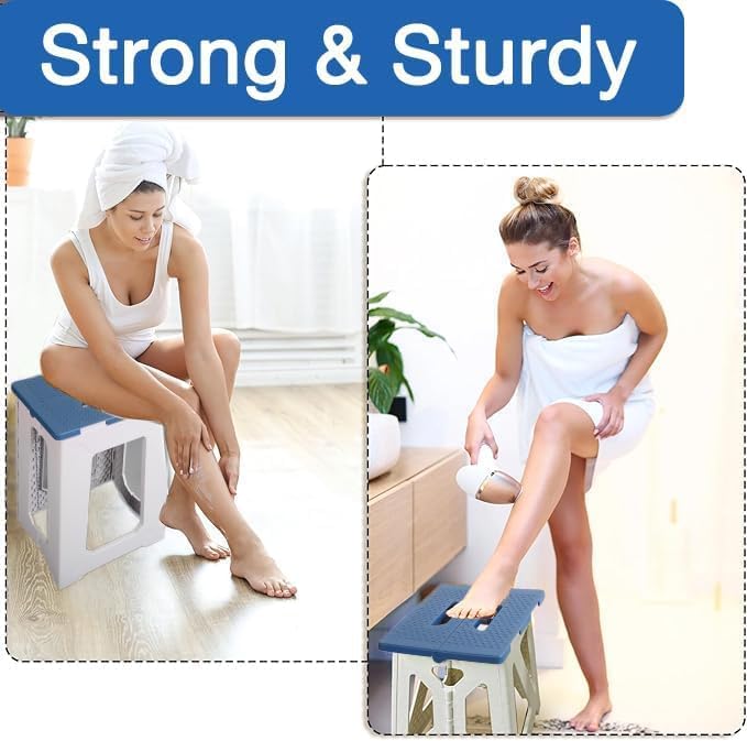 Foldable Bath Shower Chair, 17.7 Inches Height Anti-Slip Waterproof Plastic Shower Seat for Seniors,Shower Stool for Inside Shower,Holds Up to 330 lbs,Black