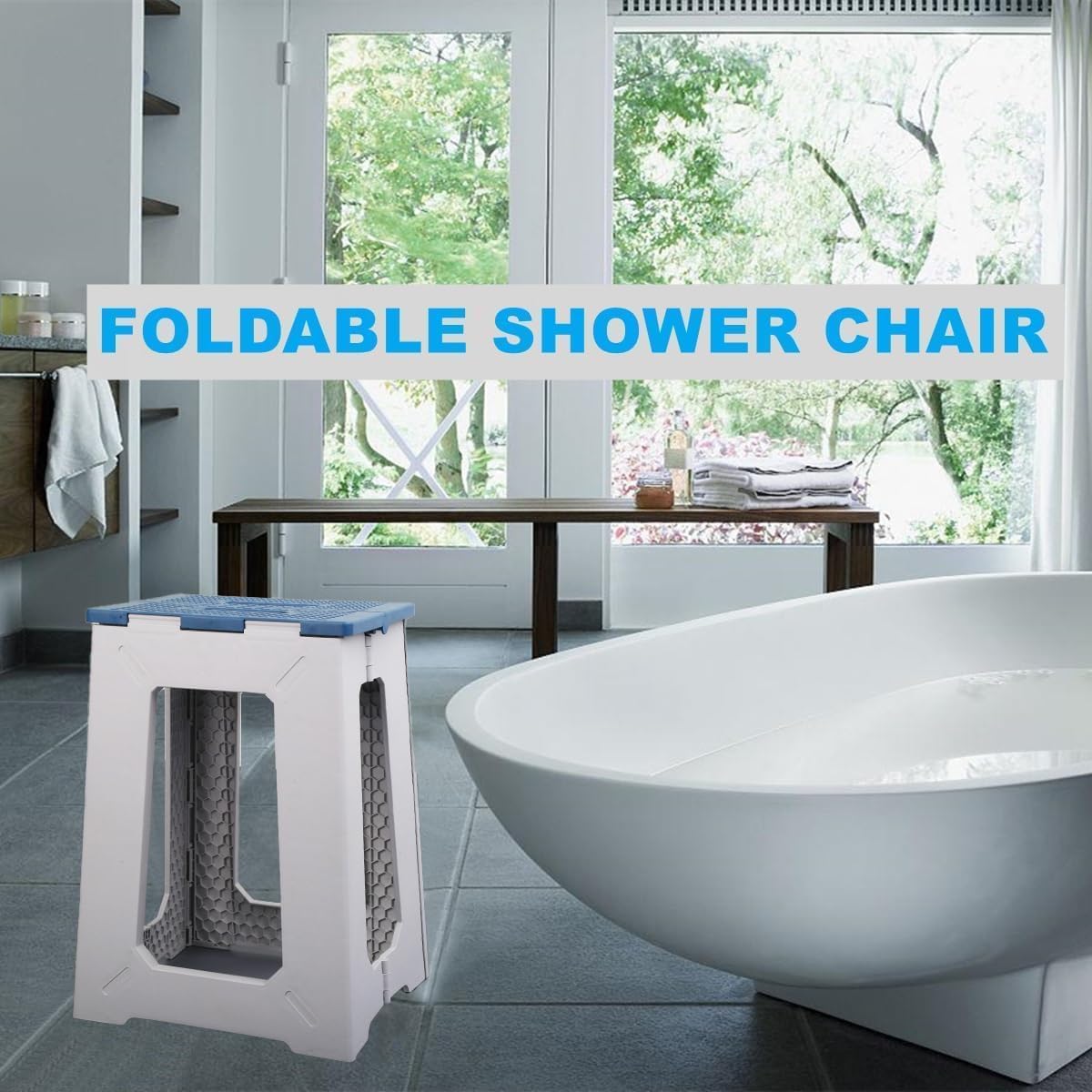 Foldable Bath Shower Chair, 17.7 Inches Height Anti-Slip Waterproof Plastic Shower Seat for Seniors,Shower Stool for Inside Shower,Holds Up to 330 lbs,Black