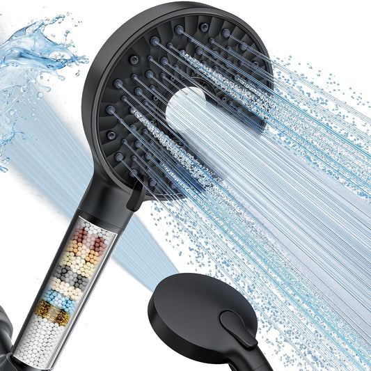 Filtered Shower Head with Handheld, 10-Mode Adjustable Detachable Chrome Showerhead w/Stainless Hose, Water Softener Filter Beads for Hard Water - Remove Chlorine, Reduce Dry Itchy Skin