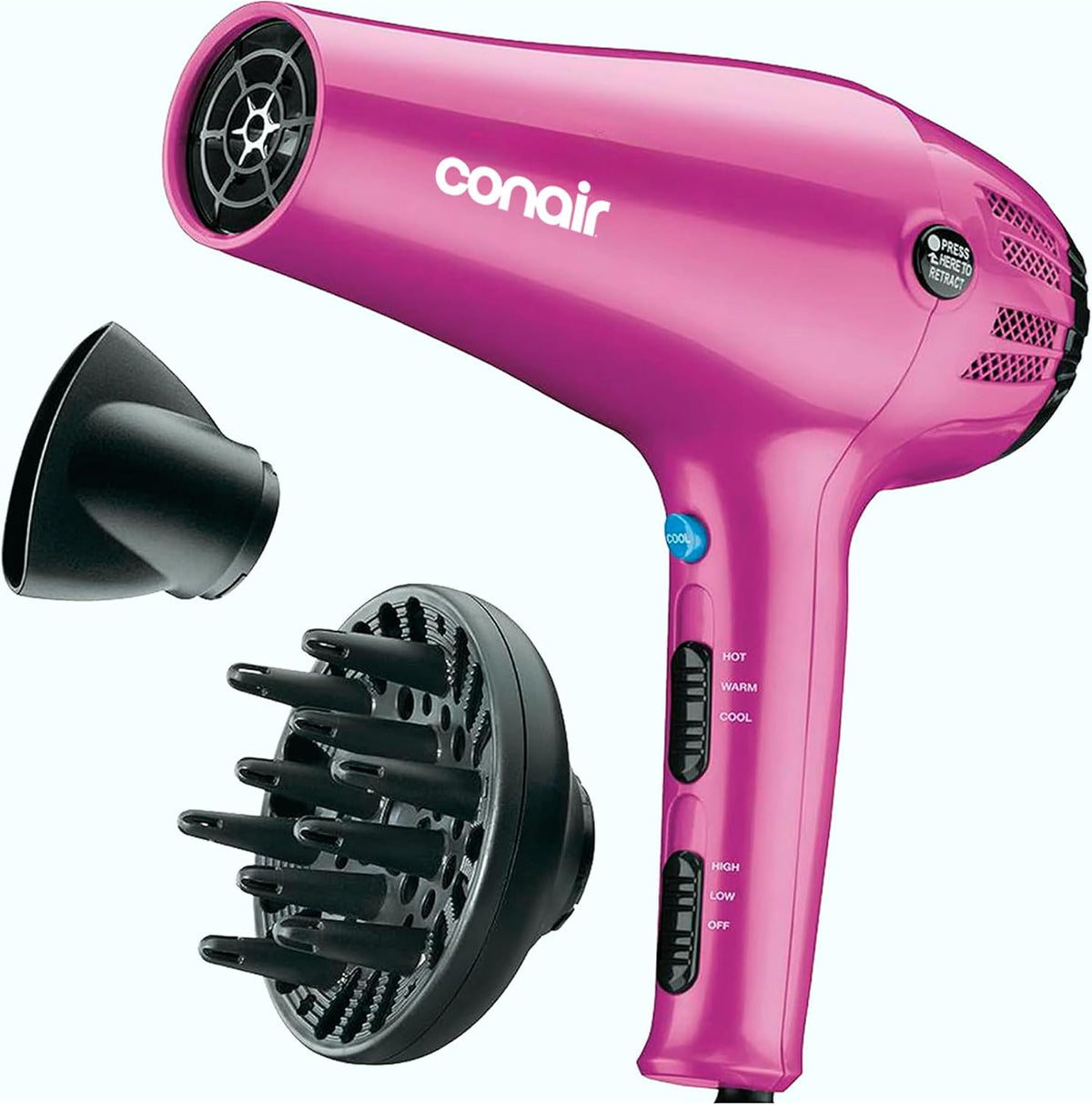 Hair Dryer with Diffuser & Concentrator, 1875W, Matte Light Pink