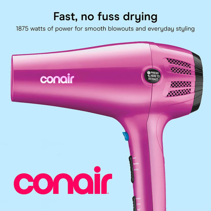 Hair Dryer with Diffuser & Concentrator, 1875W, Matte Light Pink