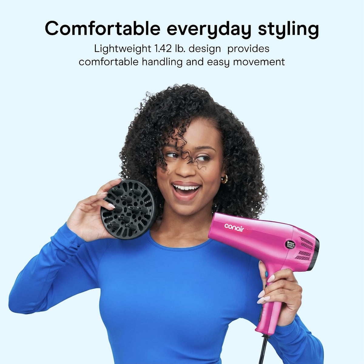 Hair Dryer with Diffuser & Concentrator, 1875W, Matte Light Pink