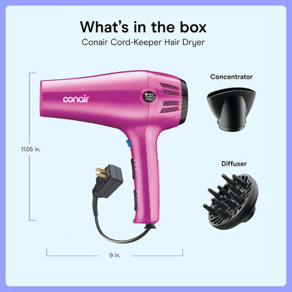 Hair Dryer with Diffuser & Concentrator, 1875W, Matte Light Pink
