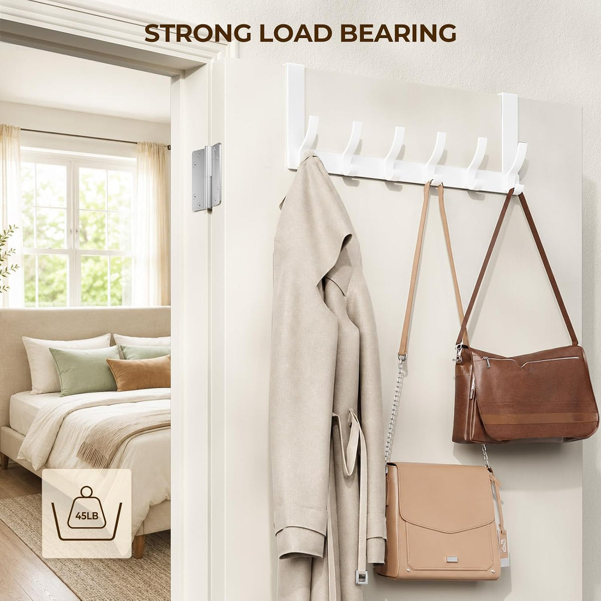 Over The Door Hooks, Door Hanger Hooks for Hanging, Over The Doors Towel Racks for Bathroom with 12 Coat Hook, Coat Rack Bathroom Accessories（White）