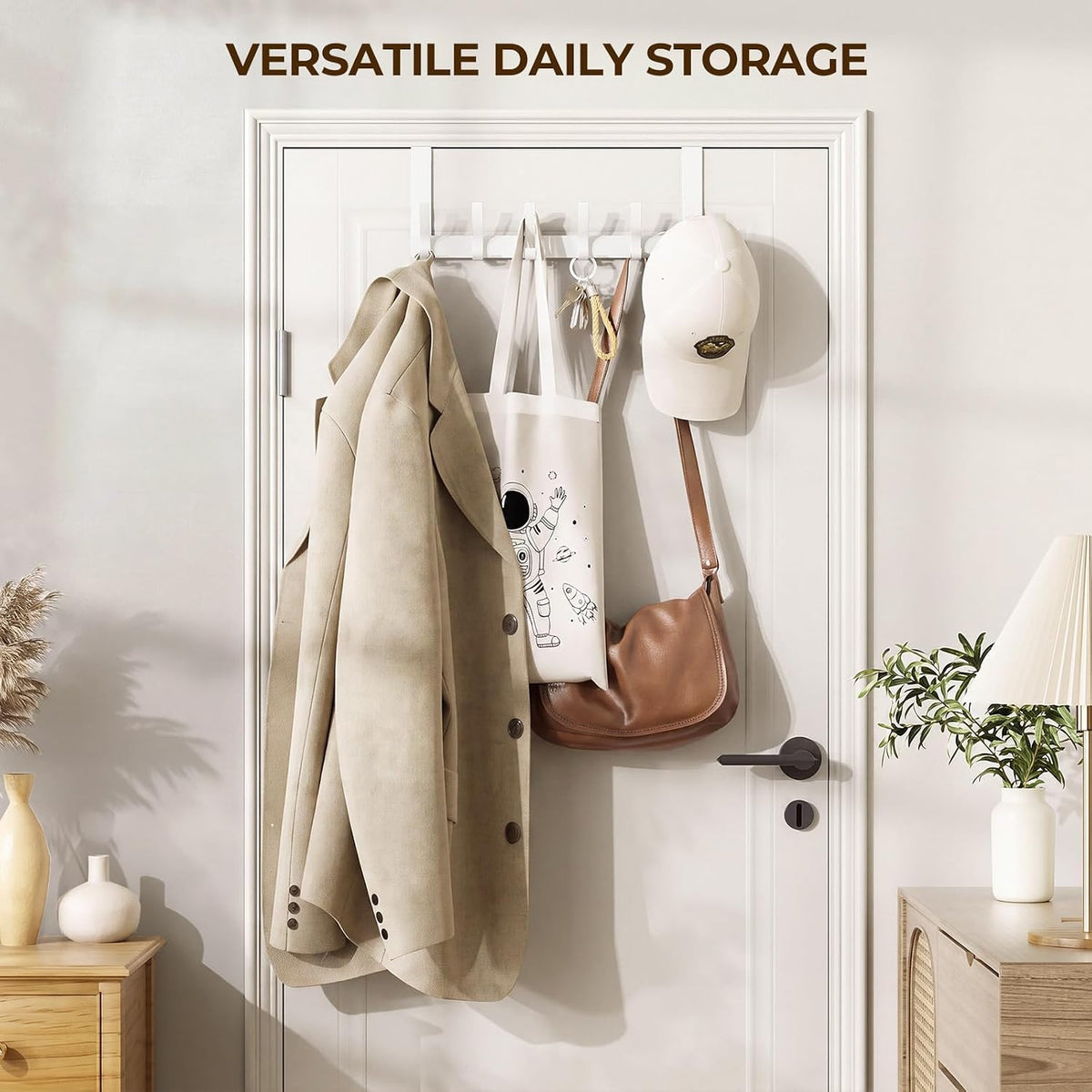 Over The Door Hooks, Door Hanger Hooks for Hanging, Over The Doors Towel Racks for Bathroom with 12 Coat Hook, Coat Rack Bathroom Accessories（White）