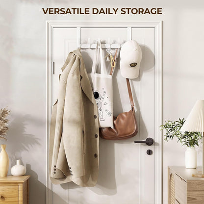 Over The Door Hooks, Door Hanger Hooks for Hanging, Over The Doors Towel Racks for Bathroom with 12 Coat Hook, Coat Rack Bathroom Accessories（White）