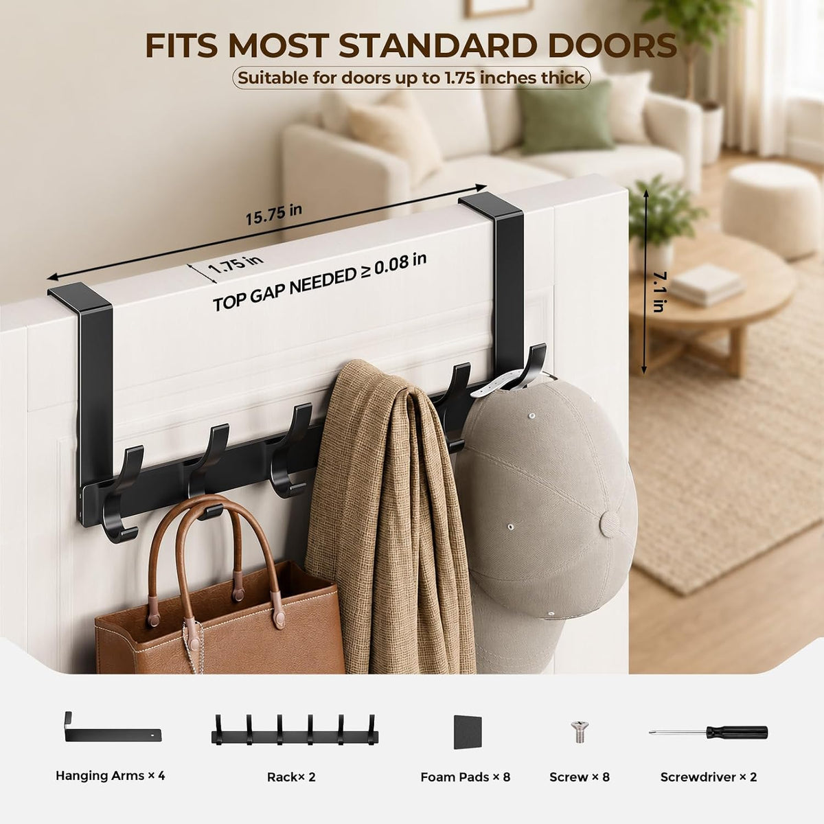 Over The Door Hooks, Door Hanger Hooks for Hanging, Over The Doors Towel Racks for Bathroom with 12 Coat Hook, Coat Rack Bathroom Accessories（White）