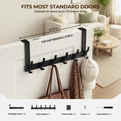 Over The Door Hooks, Door Hanger Hooks for Hanging, Over The Doors Towel Racks for Bathroom with 12 Coat Hook, Coat Rack Bathroom Accessories（White）