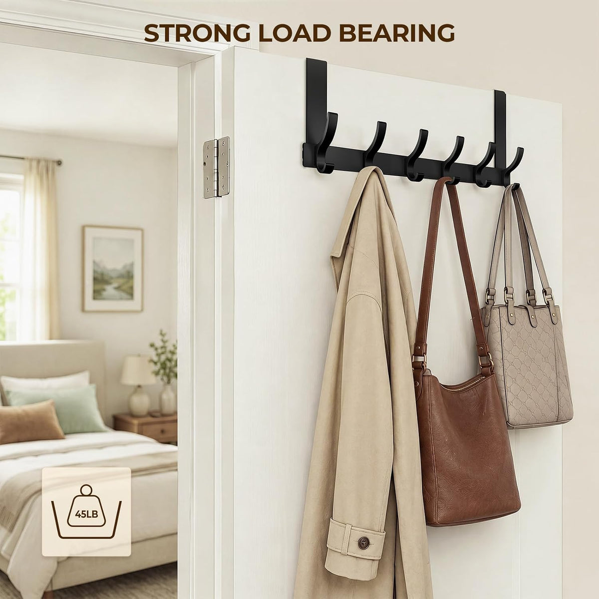Over The Door Hooks, Door Hanger Hooks for Hanging, Over The Doors Towel Racks for Bathroom with 12 Coat Hook, Coat Rack Bathroom Accessories（White）
