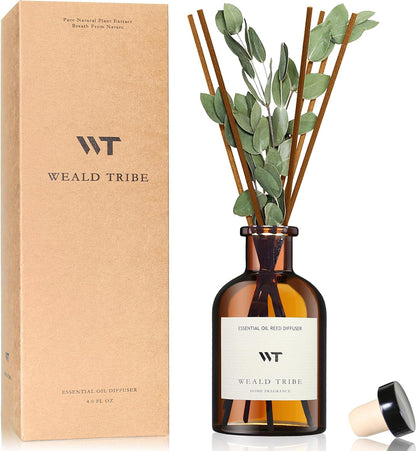 Flower Reed Diffuser Set Eucalyptus & Lavender Scent for Room Bathroom Accessories Shelf Decor & Air Fresheners, Sticks Defusers with 4.0 fl oz Home Fragrance Oils, Office Gift