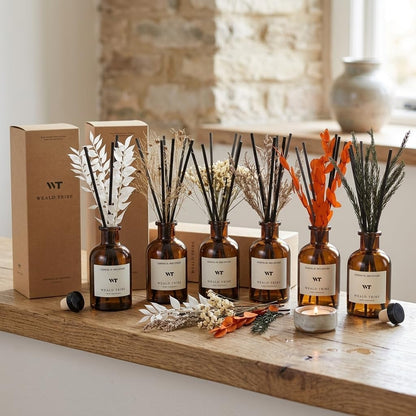 Flower Reed Diffuser Set Eucalyptus & Lavender Scent for Room Bathroom Accessories Shelf Decor & Air Fresheners, Sticks Defusers with 4.0 fl oz Home Fragrance Oils, Office Gift