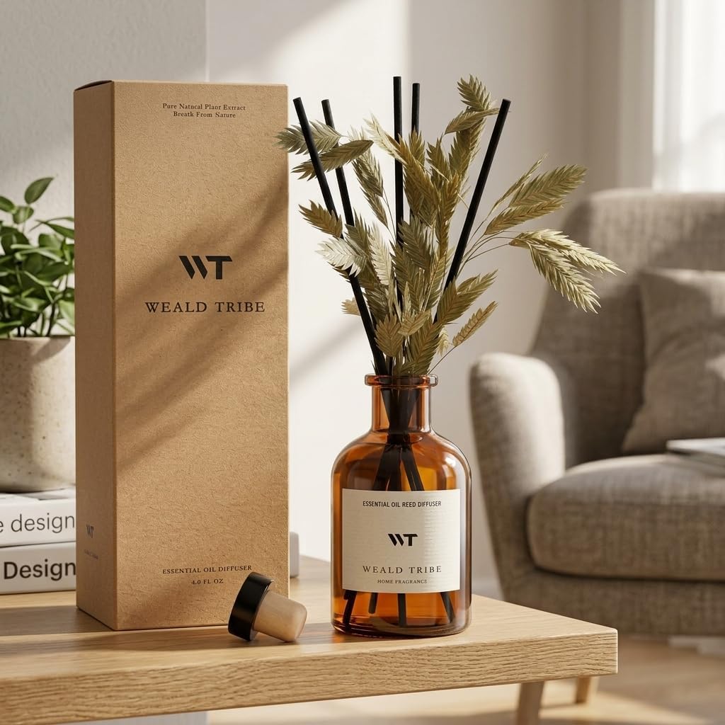 Flower Reed Diffuser Set Eucalyptus & Lavender Scent for Room Bathroom Accessories Shelf Decor & Air Fresheners, Sticks Defusers with 4.0 fl oz Home Fragrance Oils, Office Gift