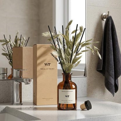 Flower Reed Diffuser Set Eucalyptus & Lavender Scent for Room Bathroom Accessories Shelf Decor & Air Fresheners, Sticks Defusers with 4.0 fl oz Home Fragrance Oils, Office Gift