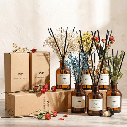 Flower Reed Diffuser Set Eucalyptus & Lavender Scent for Room Bathroom Accessories Shelf Decor & Air Fresheners, Sticks Defusers with 4.0 fl oz Home Fragrance Oils, Office Gift