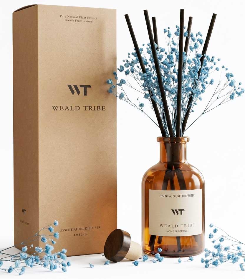 Flower Reed Diffuser Set Eucalyptus & Lavender Scent for Room Bathroom Accessories Shelf Decor & Air Fresheners, Sticks Defusers with 4.0 fl oz Home Fragrance Oils, Office Gift