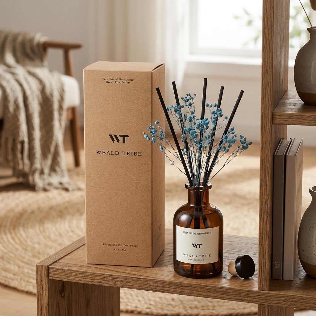 Flower Reed Diffuser Set Eucalyptus & Lavender Scent for Room Bathroom Accessories Shelf Decor & Air Fresheners, Sticks Defusers with 4.0 fl oz Home Fragrance Oils, Office Gift