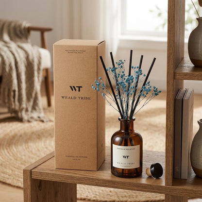 Flower Reed Diffuser Set Eucalyptus & Lavender Scent for Room Bathroom Accessories Shelf Decor & Air Fresheners, Sticks Defusers with 4.0 fl oz Home Fragrance Oils, Office Gift