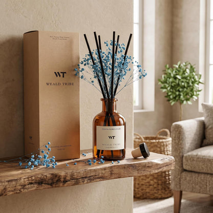 Flower Reed Diffuser Set Eucalyptus & Lavender Scent for Room Bathroom Accessories Shelf Decor & Air Fresheners, Sticks Defusers with 4.0 fl oz Home Fragrance Oils, Office Gift