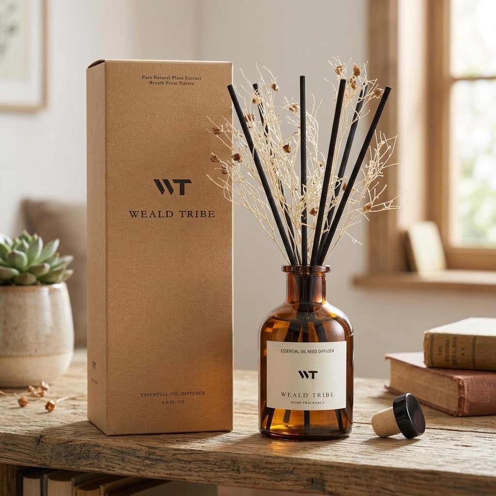 Flower Reed Diffuser Set Eucalyptus & Lavender Scent for Room Bathroom Accessories Shelf Decor & Air Fresheners, Sticks Defusers with 4.0 fl oz Home Fragrance Oils, Office Gift