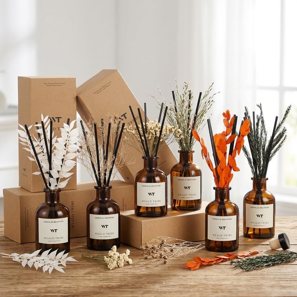 Flower Reed Diffuser Set Eucalyptus & Lavender Scent for Room Bathroom Accessories Shelf Decor & Air Fresheners, Sticks Defusers with 4.0 fl oz Home Fragrance Oils, Office Gift