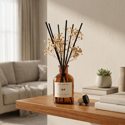 Flower Reed Diffuser Set Eucalyptus & Lavender Scent for Room Bathroom Accessories Shelf Decor & Air Fresheners, Sticks Defusers with 4.0 fl oz Home Fragrance Oils, Office Gift