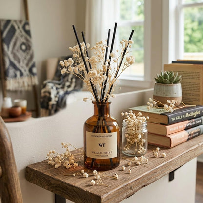 Flower Reed Diffuser Set Eucalyptus & Lavender Scent for Room Bathroom Accessories Shelf Decor & Air Fresheners, Sticks Defusers with 4.0 fl oz Home Fragrance Oils, Office Gift