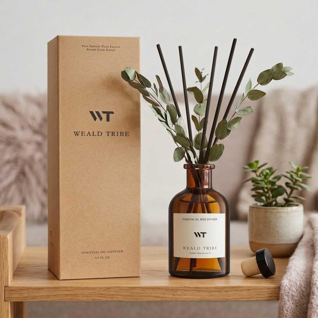 Flower Reed Diffuser Set Eucalyptus & Lavender Scent for Room Bathroom Accessories Shelf Decor & Air Fresheners, Sticks Defusers with 4.0 fl oz Home Fragrance Oils, Office Gift