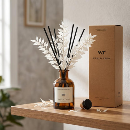 Flower Reed Diffuser Set Eucalyptus & Lavender Scent for Room Bathroom Accessories Shelf Decor & Air Fresheners, Sticks Defusers with 4.0 fl oz Home Fragrance Oils, Office Gift