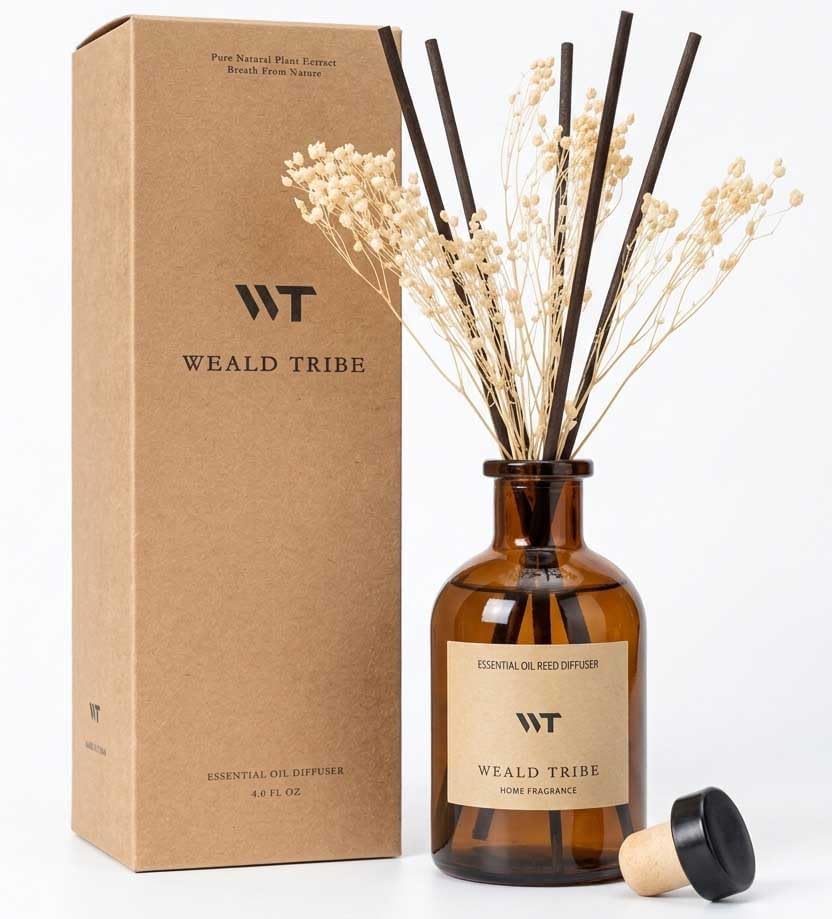 Flower Reed Diffuser Set Eucalyptus & Lavender Scent for Room Bathroom Accessories Shelf Decor & Air Fresheners, Sticks Defusers with 4.0 fl oz Home Fragrance Oils, Office Gift