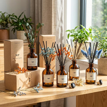 Flower Reed Diffuser Set Eucalyptus & Lavender Scent for Room Bathroom Accessories Shelf Decor & Air Fresheners, Sticks Defusers with 4.0 fl oz Home Fragrance Oils, Office Gift