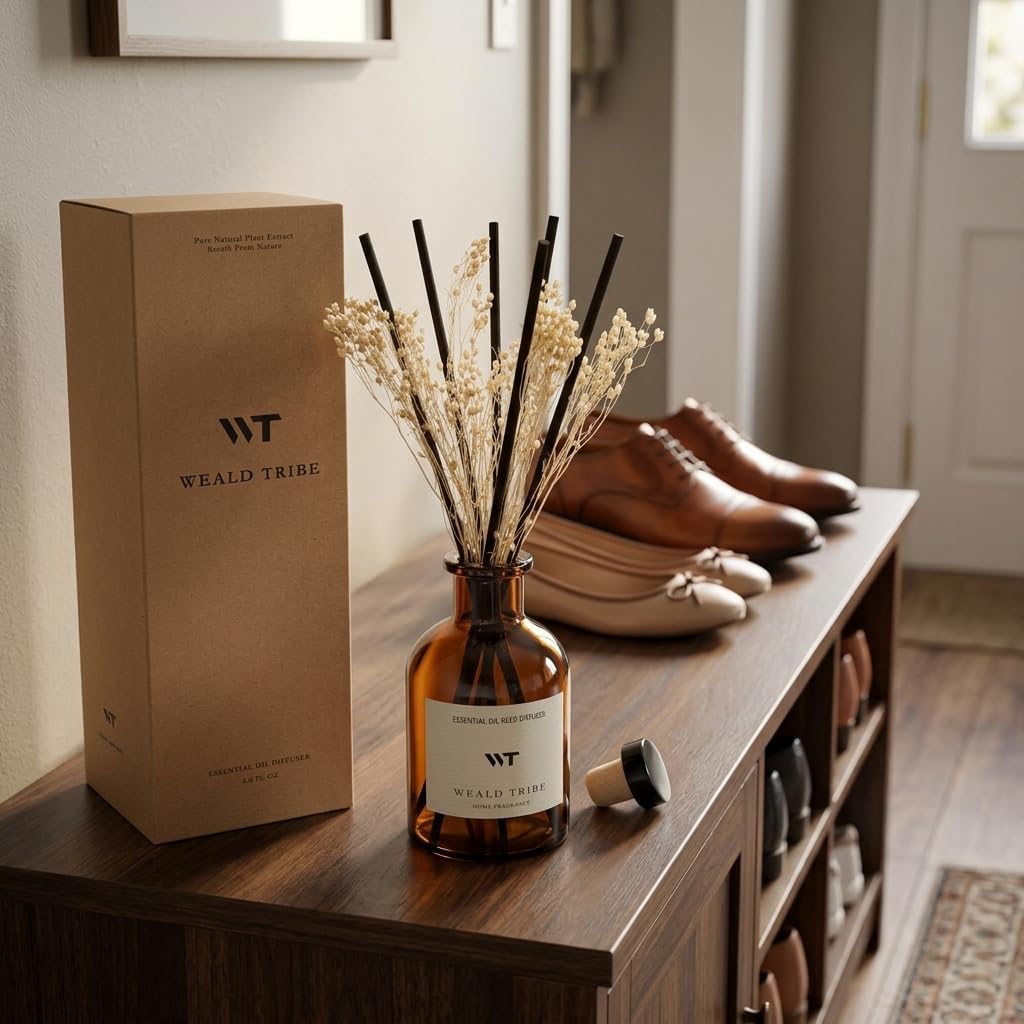 Flower Reed Diffuser Set Eucalyptus & Lavender Scent for Room Bathroom Accessories Shelf Decor & Air Fresheners, Sticks Defusers with 4.0 fl oz Home Fragrance Oils, Office Gift