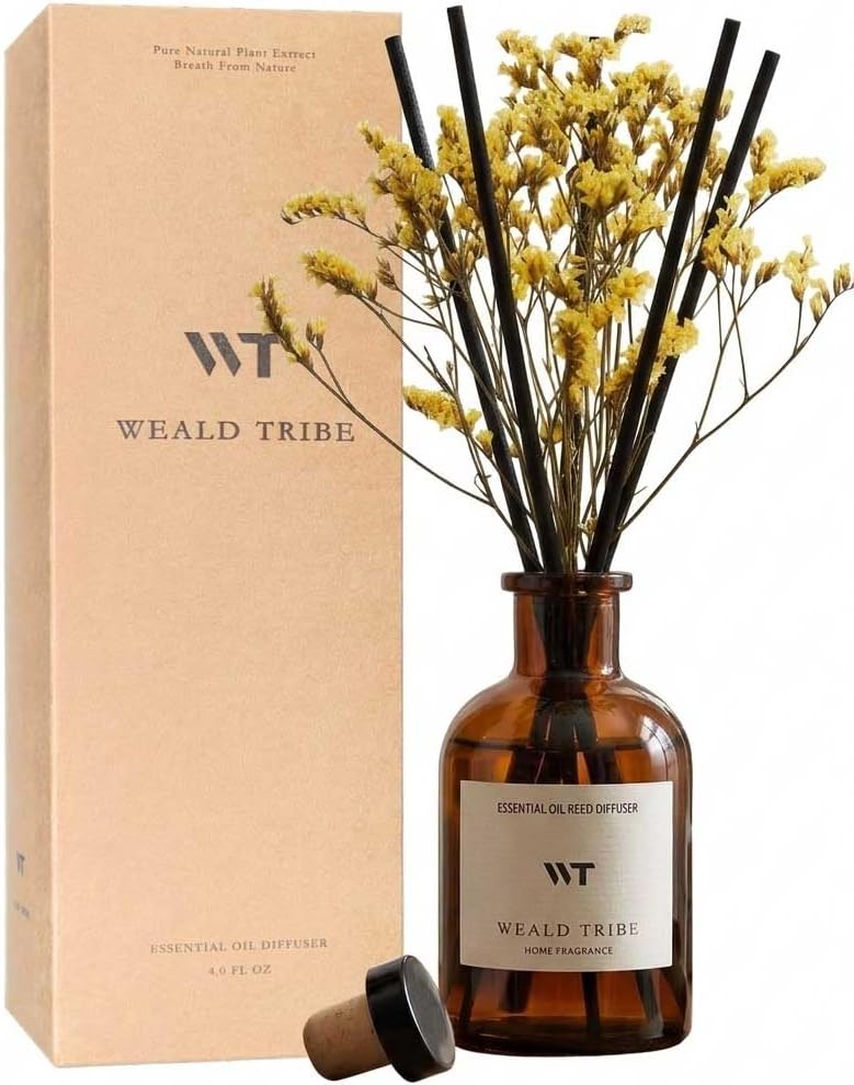 Flower Reed Diffuser Set Eucalyptus & Lavender Scent for Room Bathroom Accessories Shelf Decor & Air Fresheners, Sticks Defusers with 4.0 fl oz Home Fragrance Oils, Office Gift