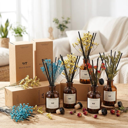 Flower Reed Diffuser Set Eucalyptus & Lavender Scent for Room Bathroom Accessories Shelf Decor & Air Fresheners, Sticks Defusers with 4.0 fl oz Home Fragrance Oils, Office Gift