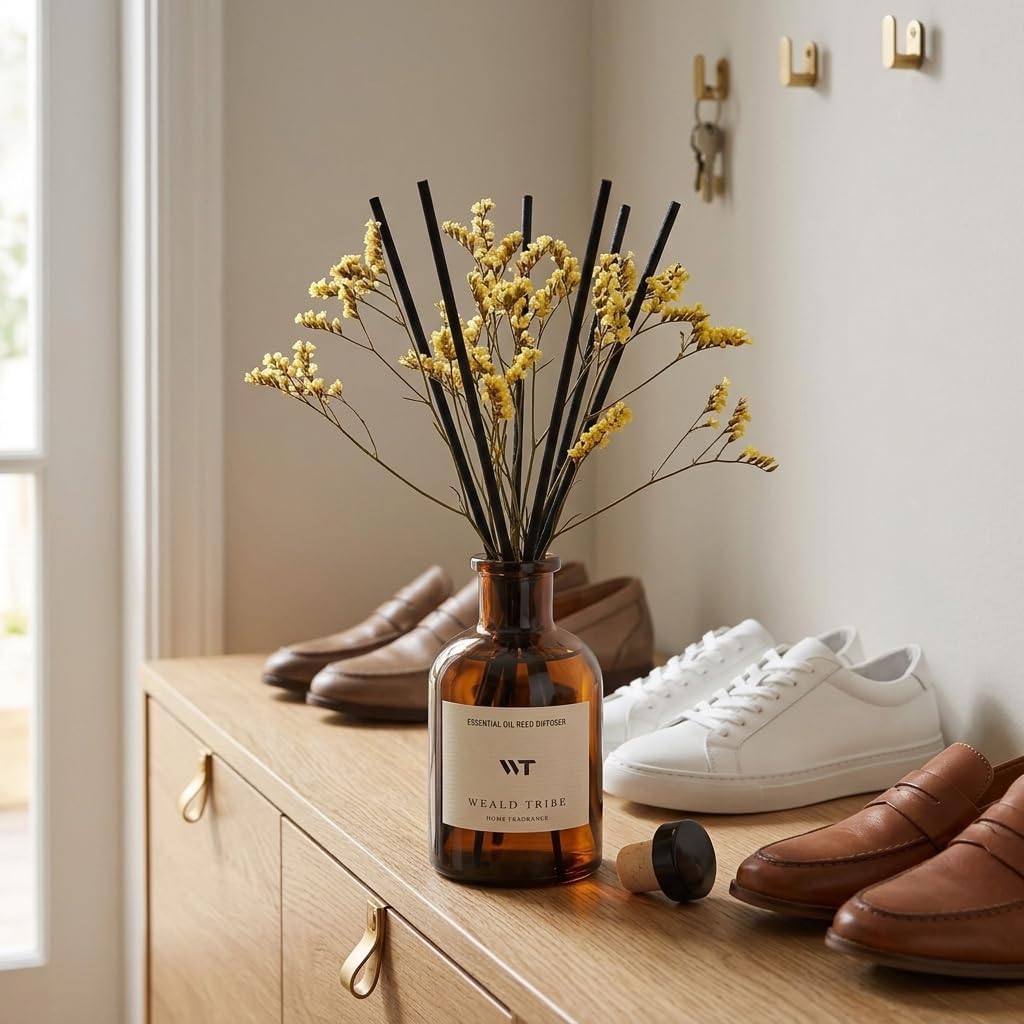 Flower Reed Diffuser Set Eucalyptus & Lavender Scent for Room Bathroom Accessories Shelf Decor & Air Fresheners, Sticks Defusers with 4.0 fl oz Home Fragrance Oils, Office Gift