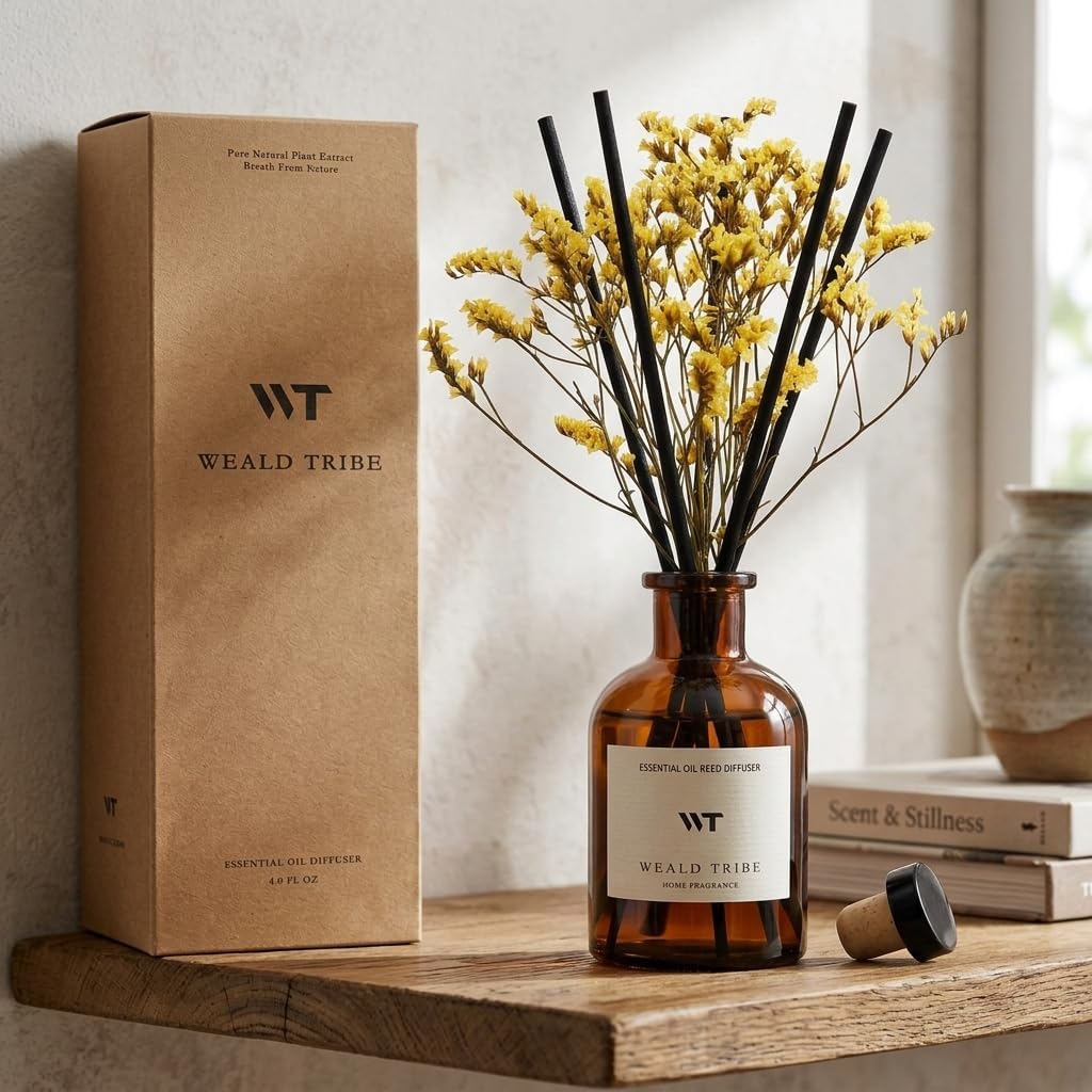Flower Reed Diffuser Set Eucalyptus & Lavender Scent for Room Bathroom Accessories Shelf Decor & Air Fresheners, Sticks Defusers with 4.0 fl oz Home Fragrance Oils, Office Gift
