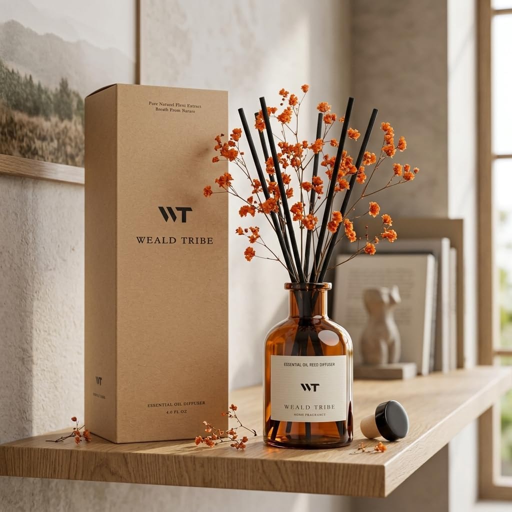 Flower Reed Diffuser Set Eucalyptus & Lavender Scent for Room Bathroom Accessories Shelf Decor & Air Fresheners, Sticks Defusers with 4.0 fl oz Home Fragrance Oils, Office Gift