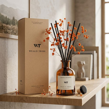Flower Reed Diffuser Set Eucalyptus & Lavender Scent for Room Bathroom Accessories Shelf Decor & Air Fresheners, Sticks Defusers with 4.0 fl oz Home Fragrance Oils, Office Gift