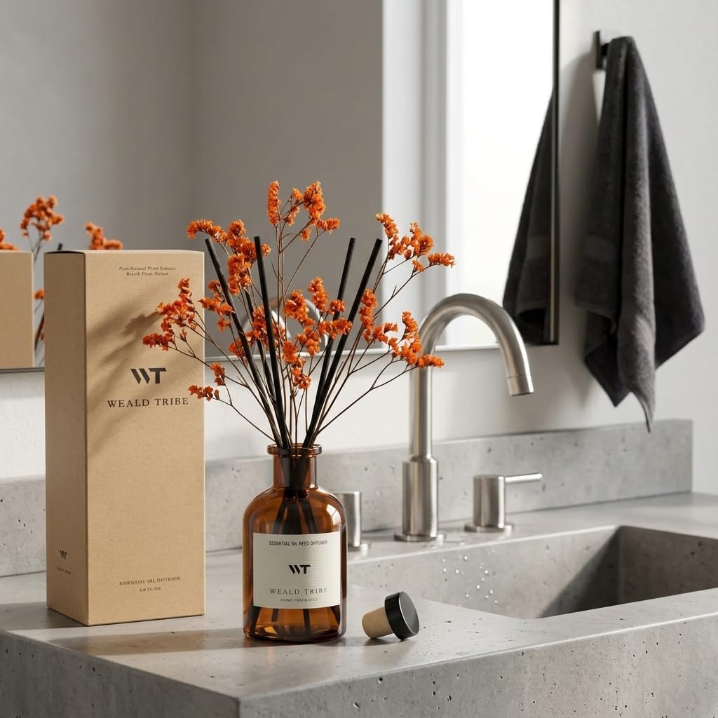 Flower Reed Diffuser Set Eucalyptus & Lavender Scent for Room Bathroom Accessories Shelf Decor & Air Fresheners, Sticks Defusers with 4.0 fl oz Home Fragrance Oils, Office Gift
