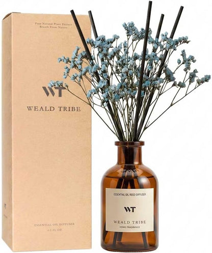 Flower Reed Diffuser Set Eucalyptus & Lavender Scent for Room Bathroom Accessories Shelf Decor & Air Fresheners, Sticks Defusers with 4.0 fl oz Home Fragrance Oils, Office Gift