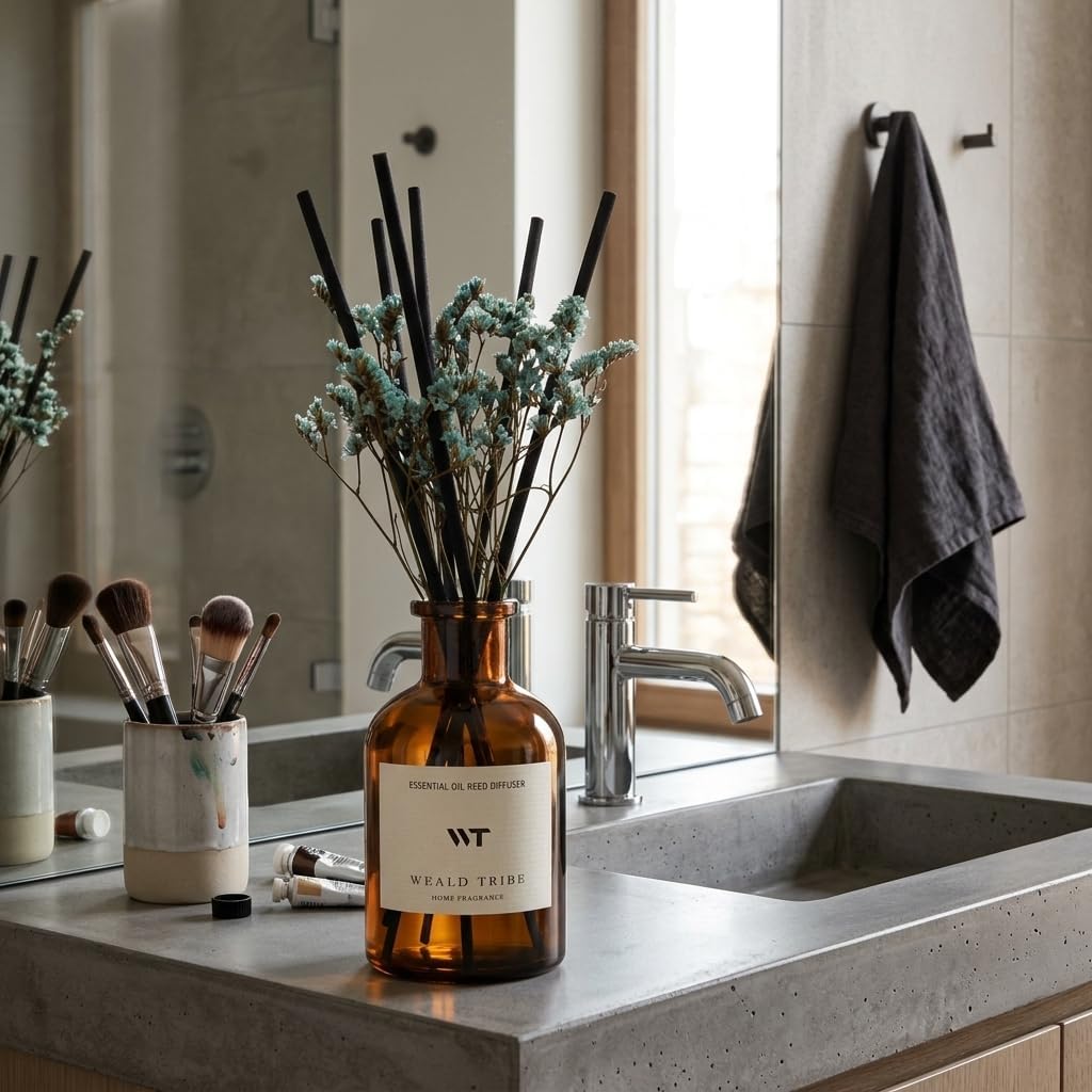Flower Reed Diffuser Set Eucalyptus & Lavender Scent for Room Bathroom Accessories Shelf Decor & Air Fresheners, Sticks Defusers with 4.0 fl oz Home Fragrance Oils, Office Gift