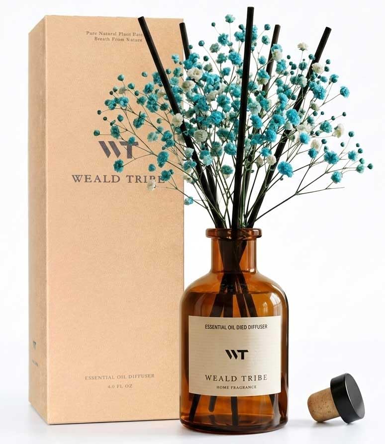 Flower Reed Diffuser Set Eucalyptus & Lavender Scent for Room Bathroom Accessories Shelf Decor & Air Fresheners, Sticks Defusers with 4.0 fl oz Home Fragrance Oils, Office Gift