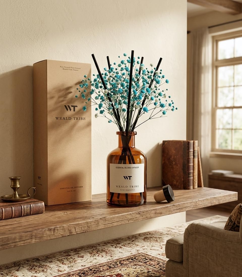 Flower Reed Diffuser Set Eucalyptus & Lavender Scent for Room Bathroom Accessories Shelf Decor & Air Fresheners, Sticks Defusers with 4.0 fl oz Home Fragrance Oils, Office Gift