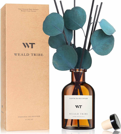 Flower Reed Diffuser Set Eucalyptus & Lavender Scent for Room Bathroom Accessories Shelf Decor & Air Fresheners, Sticks Defusers with 4.0 fl oz Home Fragrance Oils, Office Gift