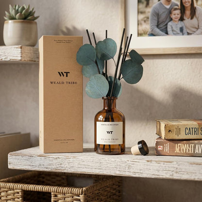 Flower Reed Diffuser Set Eucalyptus & Lavender Scent for Room Bathroom Accessories Shelf Decor & Air Fresheners, Sticks Defusers with 4.0 fl oz Home Fragrance Oils, Office Gift